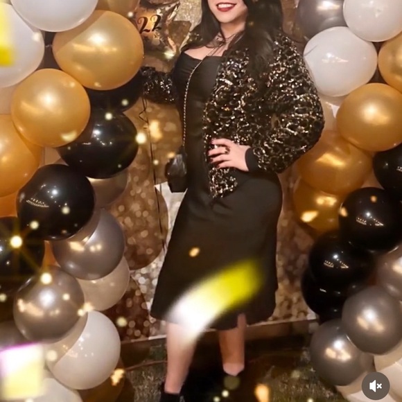 Black and Gold Sequin Bomber Jacket - Picture 8 of 8